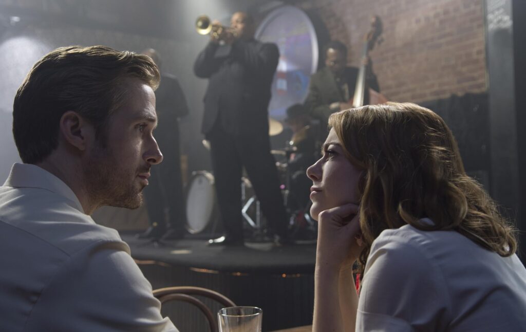 Ryan Gosling, Bijon Watson, Emma Stone, and Clarence Robinson in La La Land (2016)
