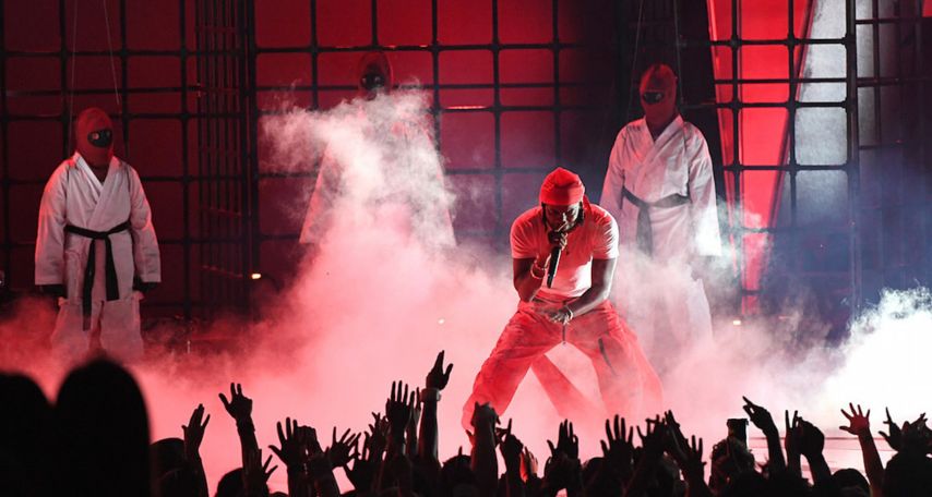 Kendrick Lamar performing on stage 2017 MTV VMAs